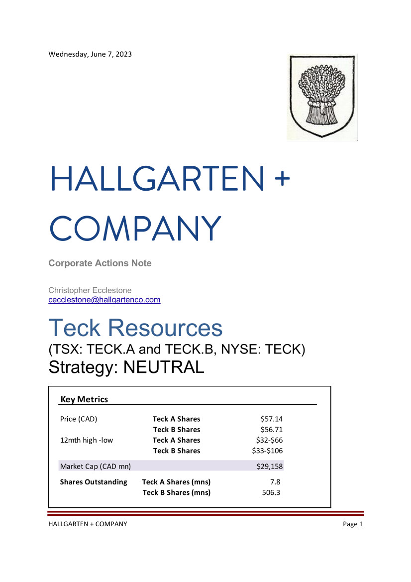 Teck Resources - Corporate Action
