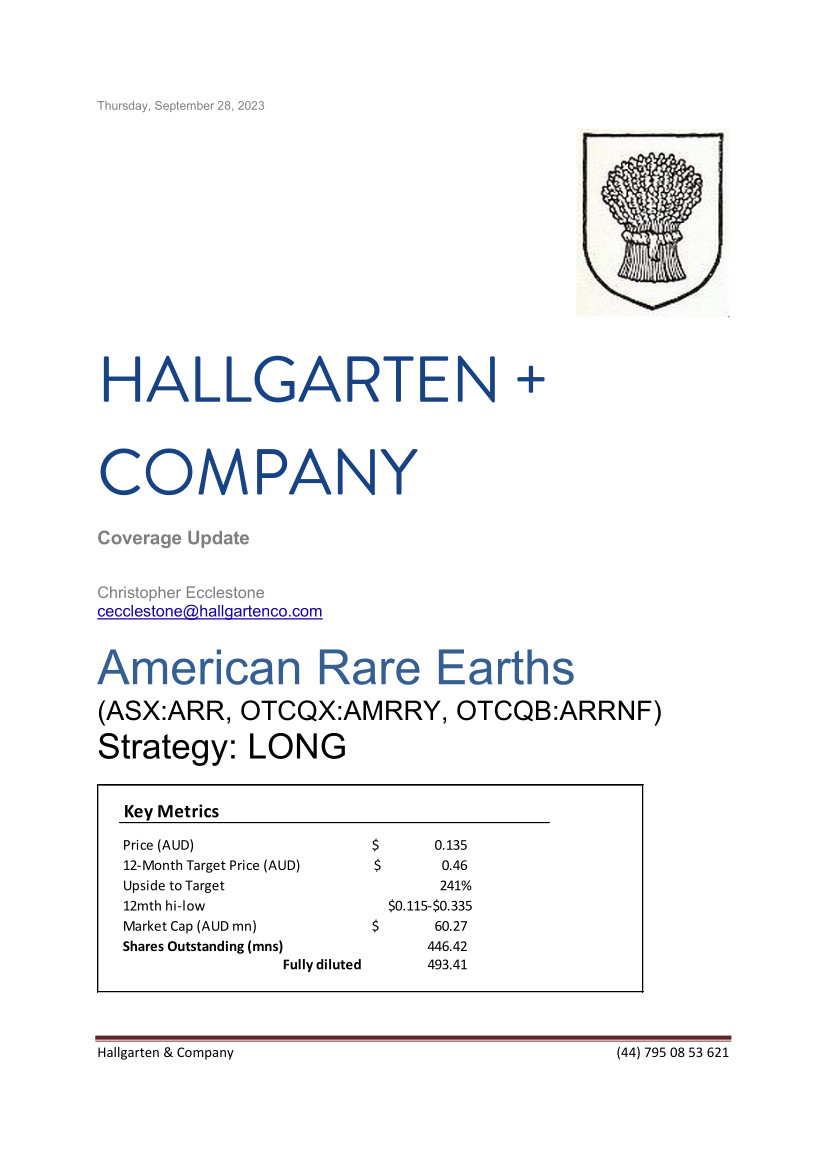American Rare Earths - Update