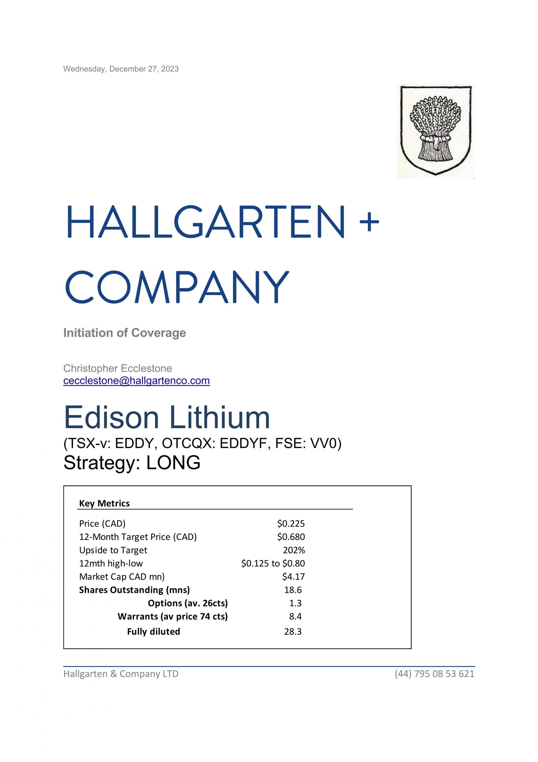 Edison Lithium - Update