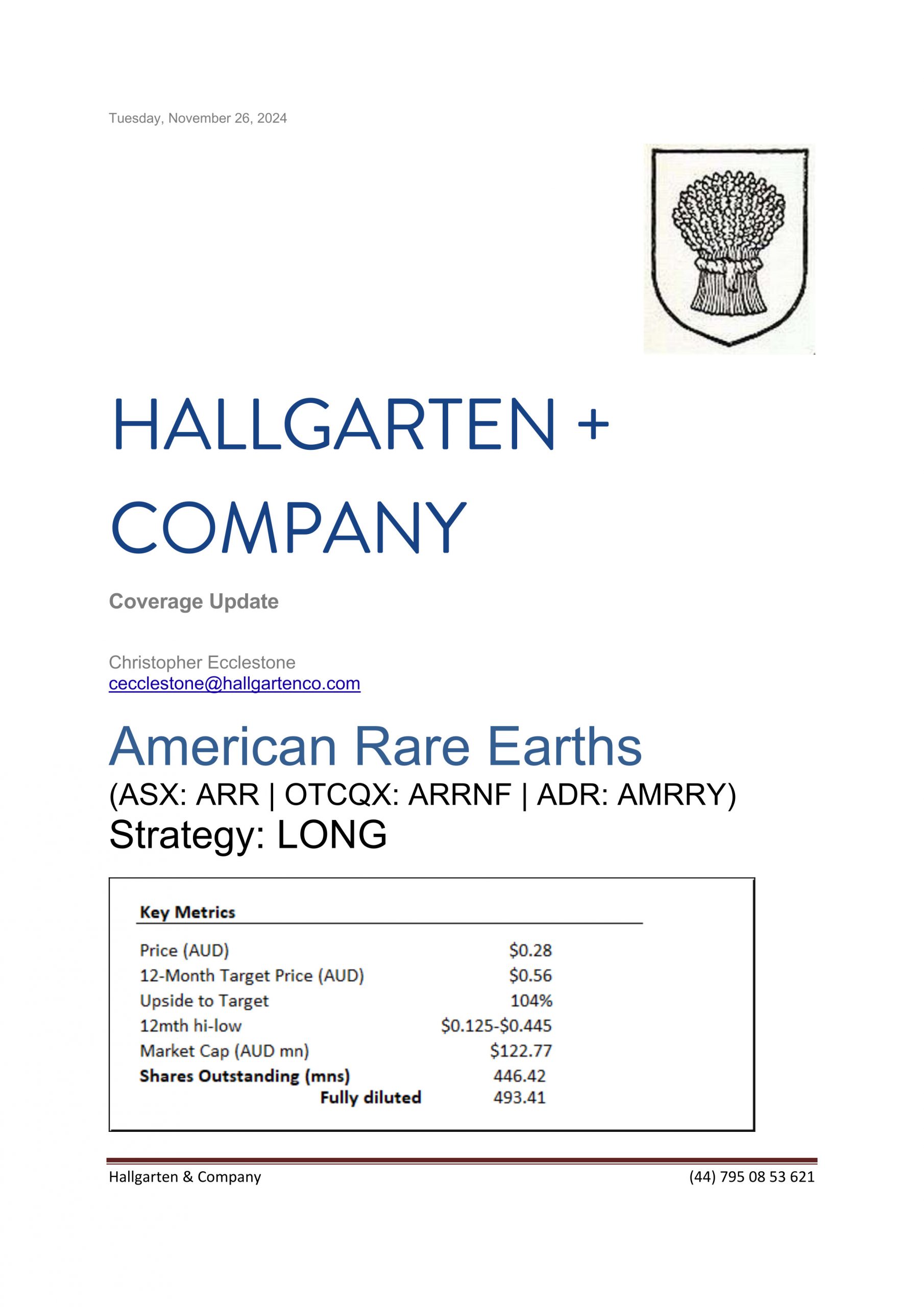 American Rare Earths - Update