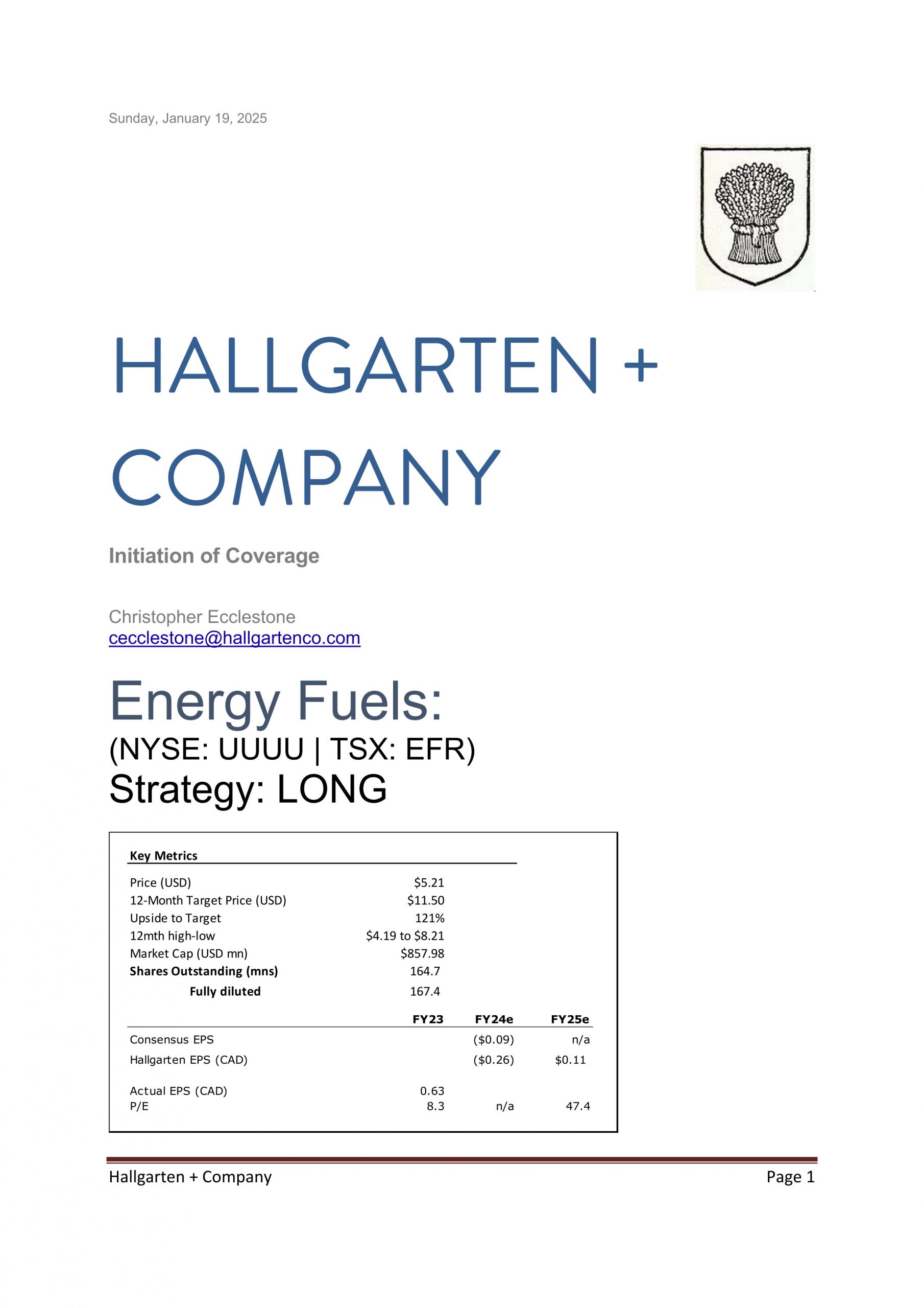 Energy Fuels - Initiation