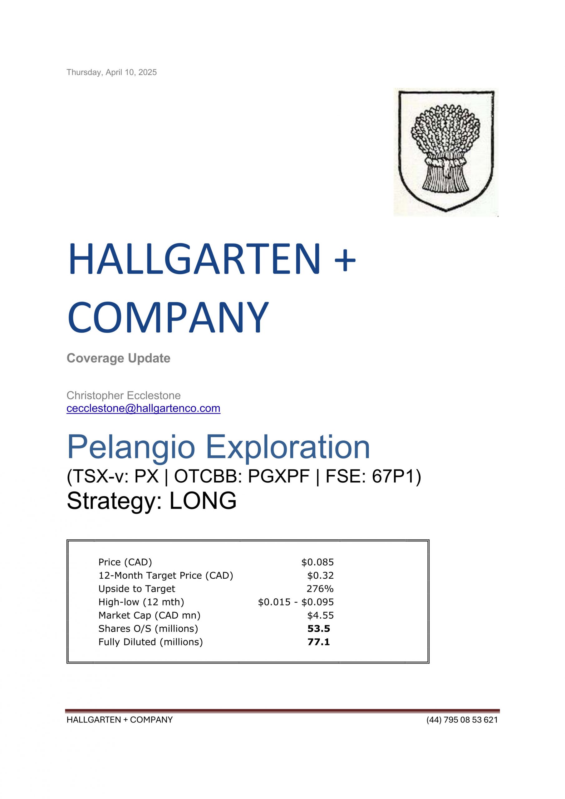 Pelangio Exploration- Update