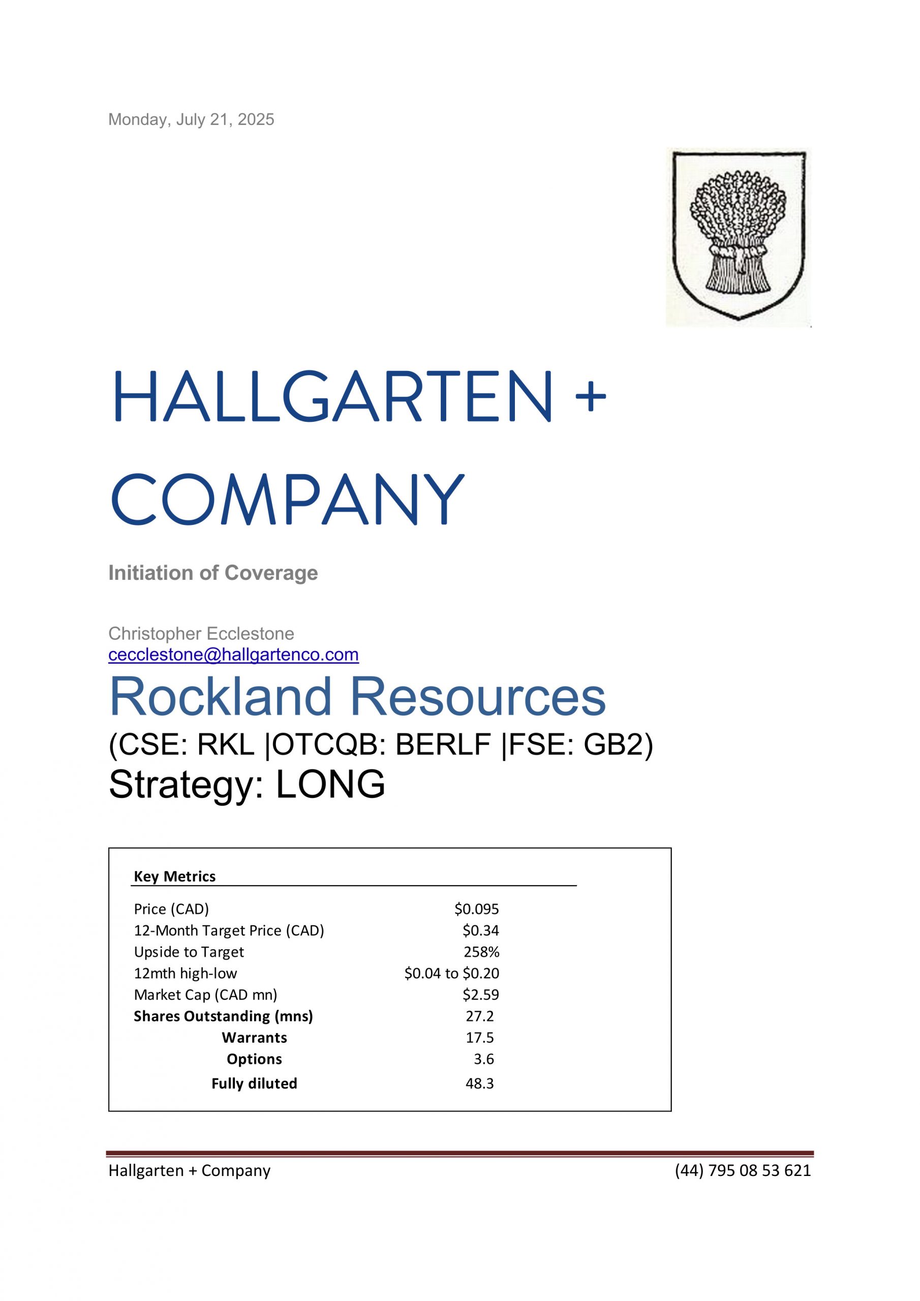 Rockland Resources Initiation