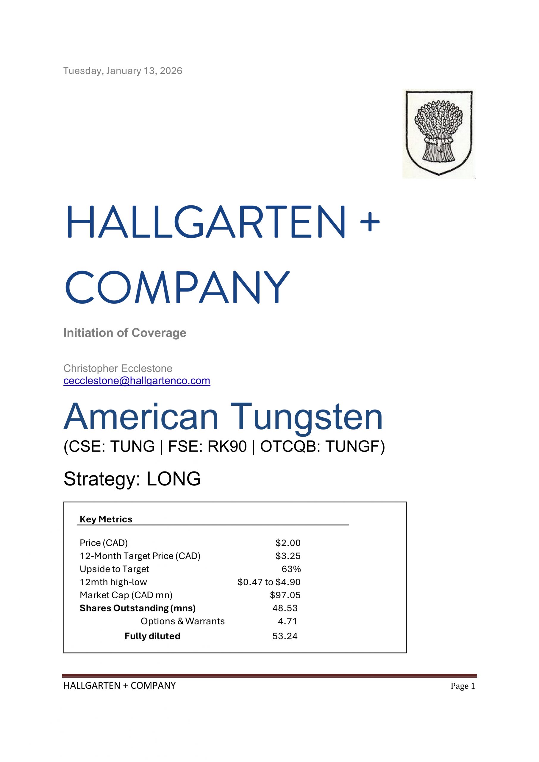 American Tungsten - Initiation