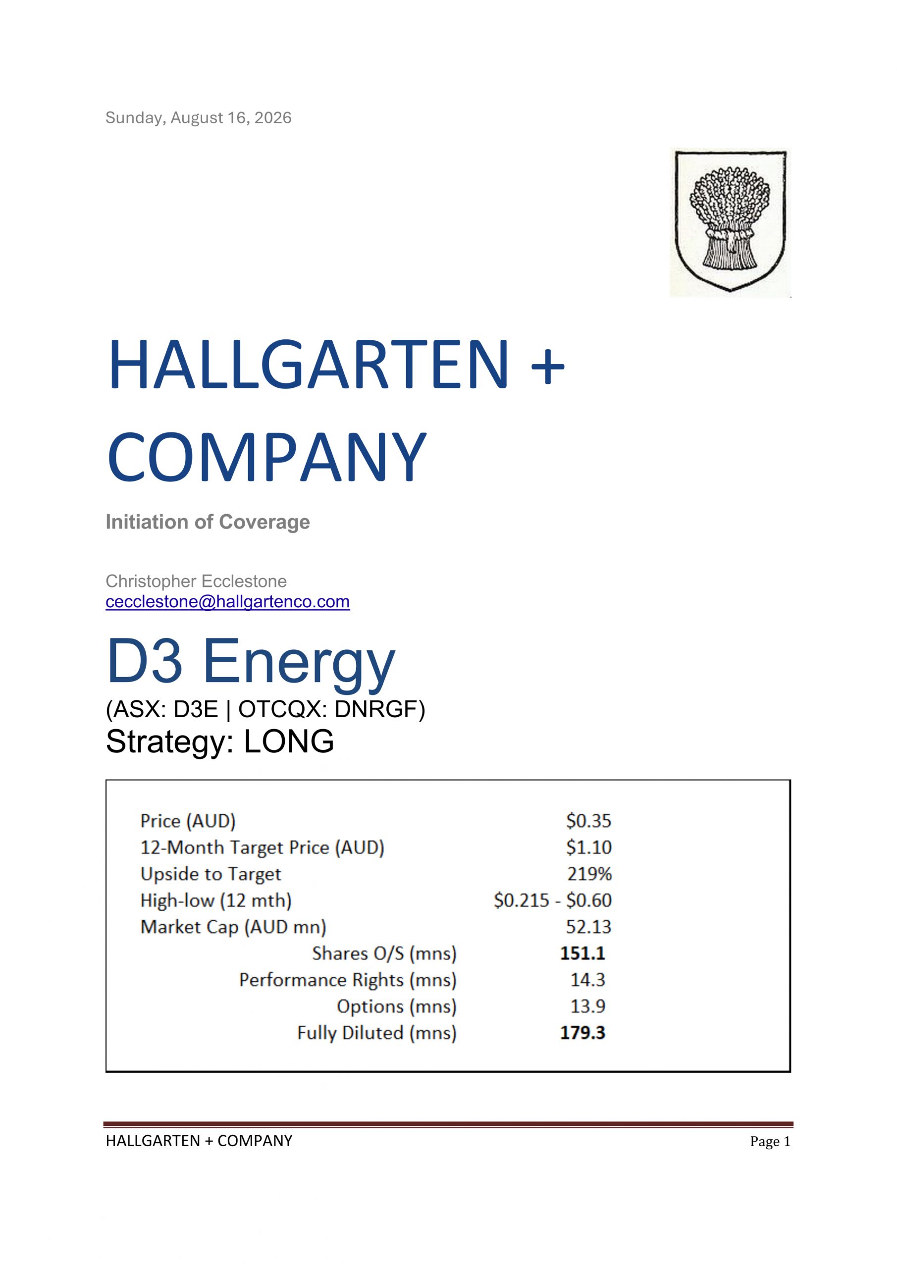 D3 Energy - Initiation