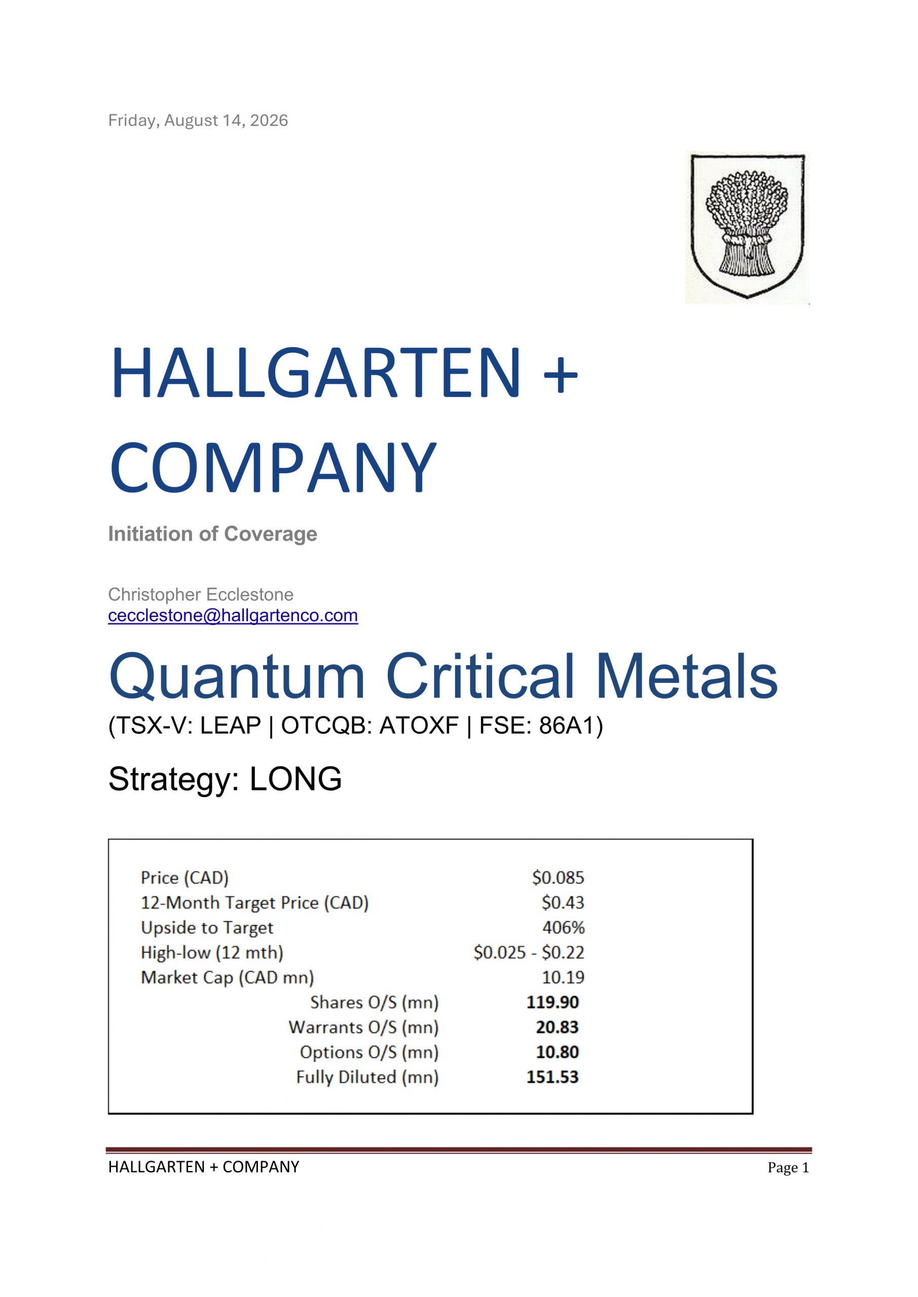 Quantum Critical - Initiation