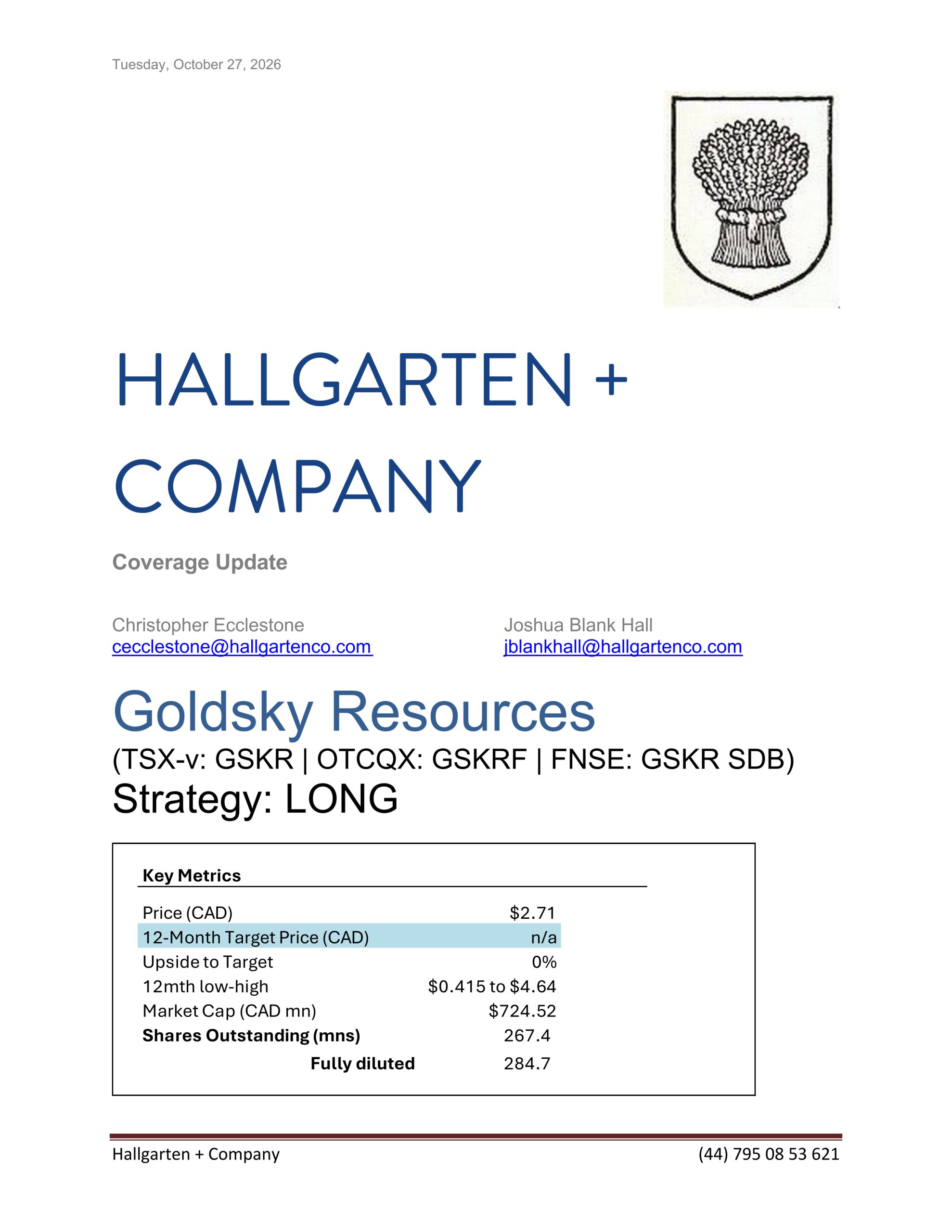 Goldsky Resources Update